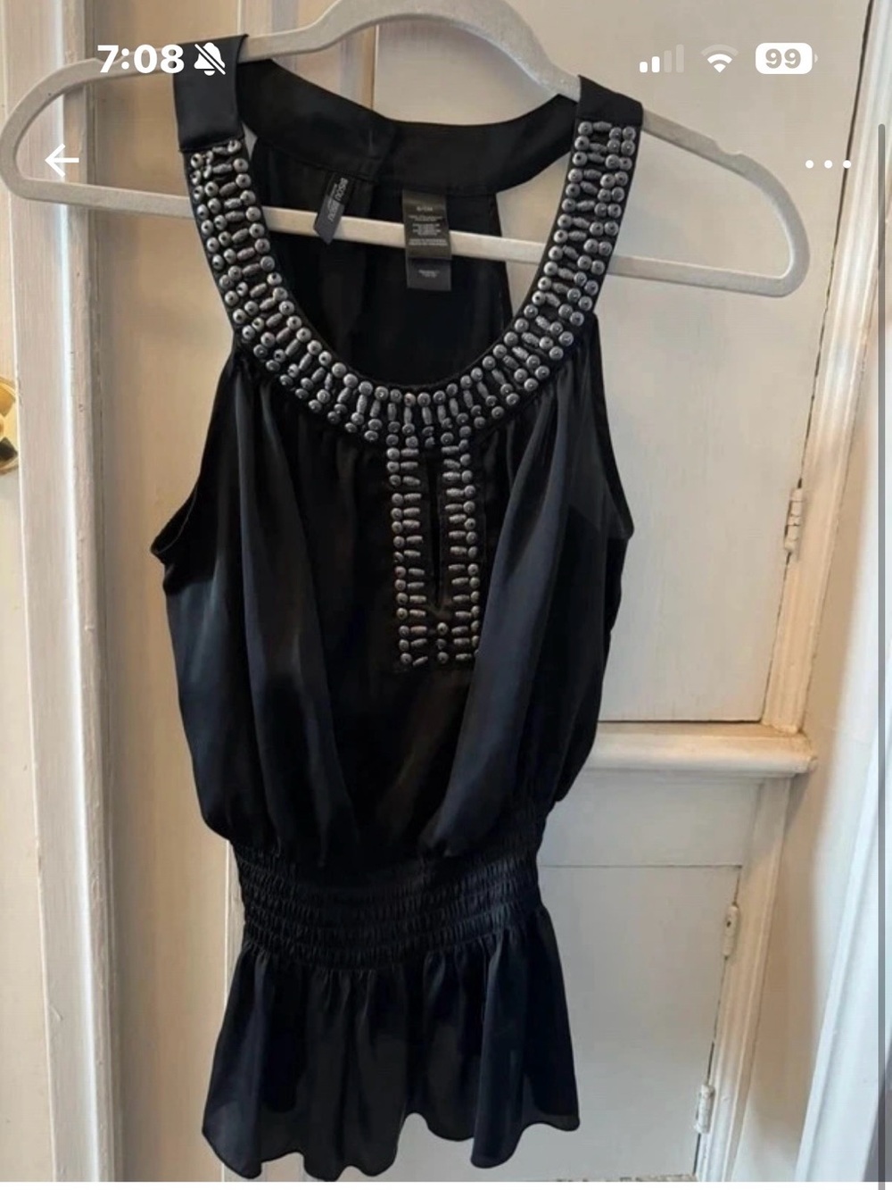 Bisou Bisou Black Beaded Peplum Tank Top